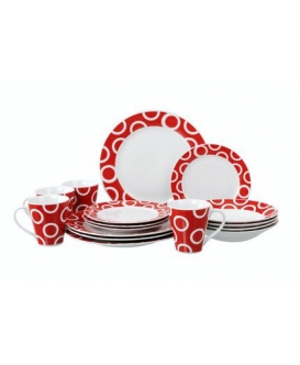 Rayware Eclipse Fine Porcelain 16 Piece Dinner Set - Red & White